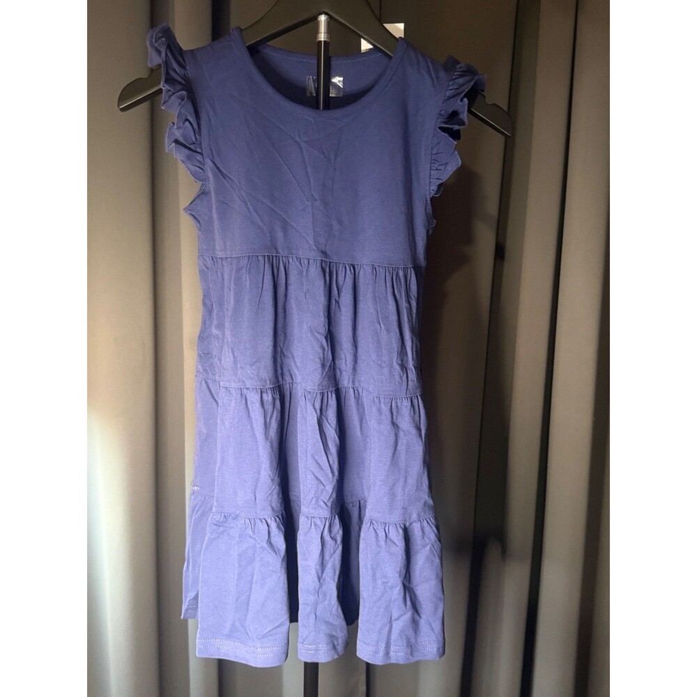 Girls Ruffle Cap Sleeve Tiered Navy Dress Size 7